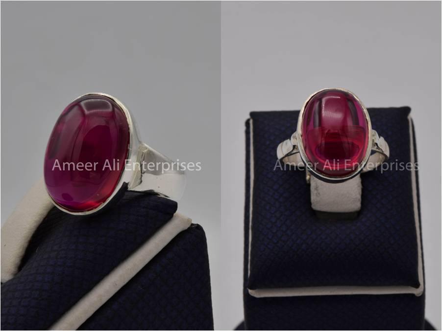 Silver Couple Rings: Pair 142, Stone: Irani Poota Yaqoot - AmeerAliEnterprises