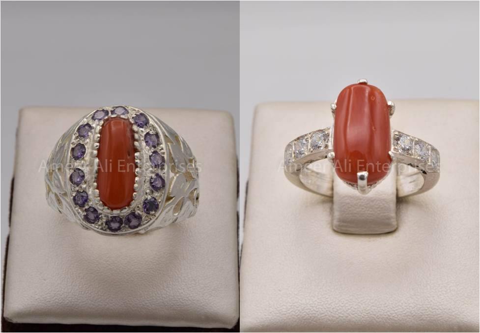 Silver Couple Rings: Pair 94, Stone: Marjan - AmeerAliEnterprises