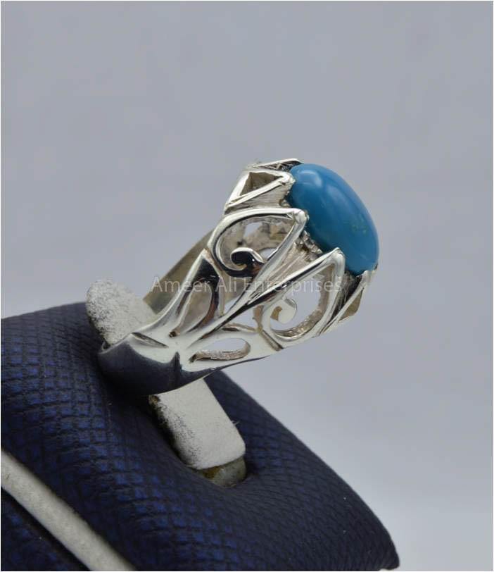 AAE 5793 Chandi Ring 925, Stone: Feroza - AmeerAliEnterprises