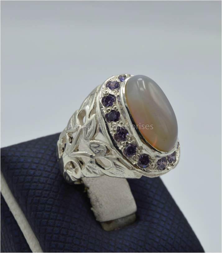 AAE 5929 Chandi Ring 925, Stone: Opal - AmeerAliEnterprises