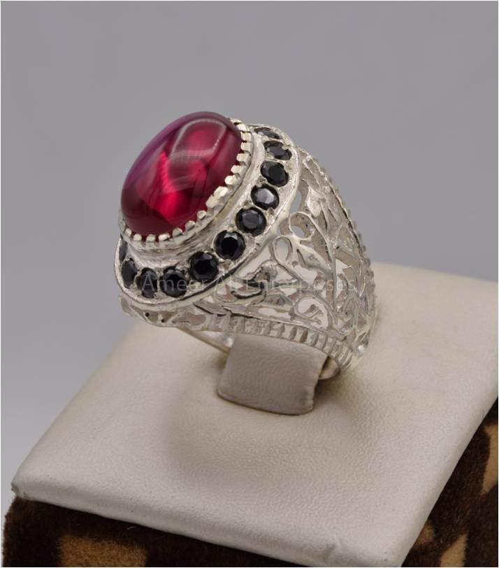 AAE 2495 Chandi Ring 925, Stone: Irani Poota Yaqoot (Anari Yaqoot) - AmeerAliEnterprises