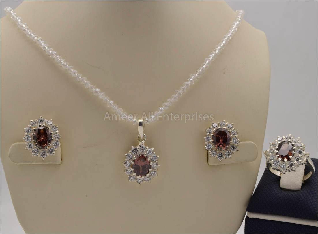 AAE 2499 Chandi Set 925, Stone: Zircon - AmeerAliEnterprises