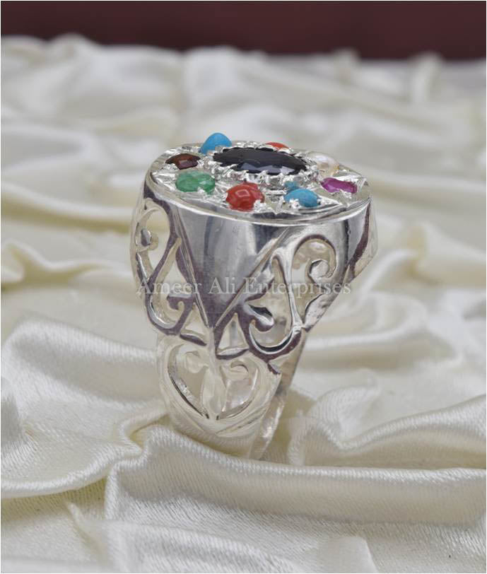 AAE 3671 Chandi Ring 925, Stone: Navratan (Nine Original Stones)
