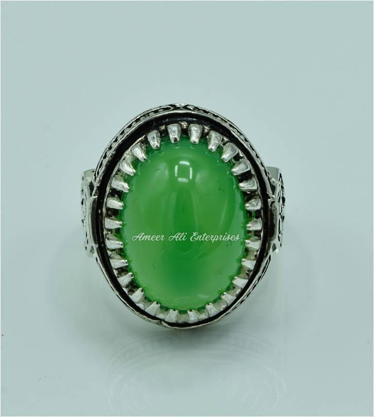 AAE 6817 CHANDI RING 925, STONE: Green AQEEQ - AmeerAliEnterprises