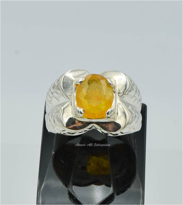 AAE 6245 Chandi Ring 925, Stone: Pukhraj