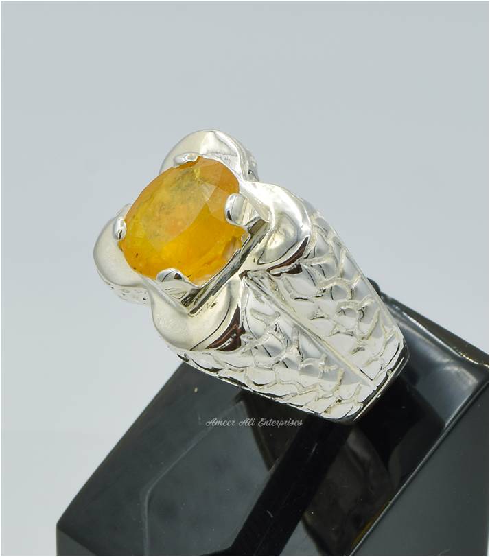 AAE 6245 Chandi Ring 925, Stone: Pukhraj