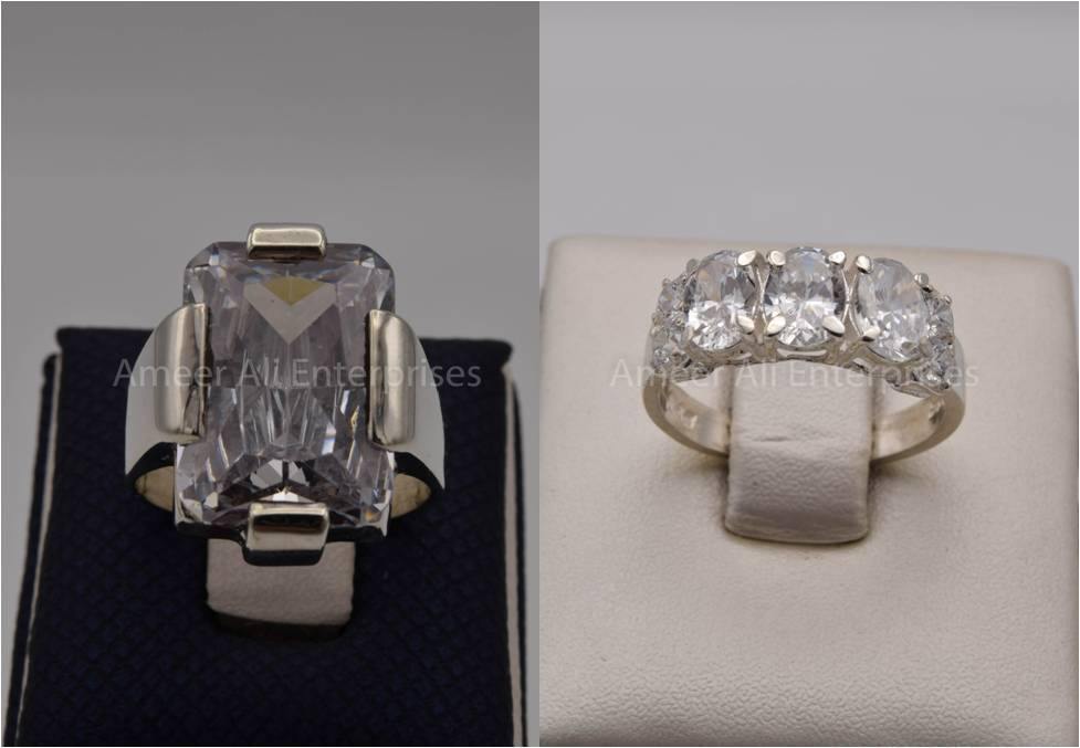 Silver Couple Rings: Pair 78, Stone: Zircon - AmeerAliEnterprises