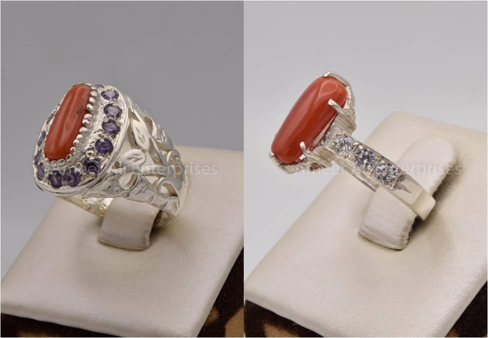 Silver Couple Rings: Pair 94, Stone: Marjan - AmeerAliEnterprises