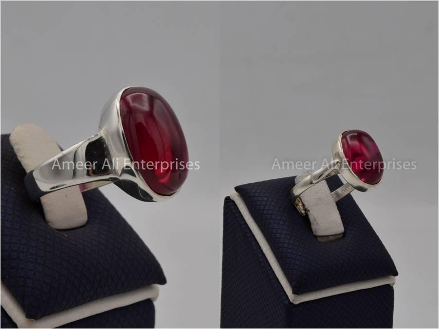 Silver Couple Rings: Pair 142, Stone: Irani Poota Yaqoot - AmeerAliEnterprises