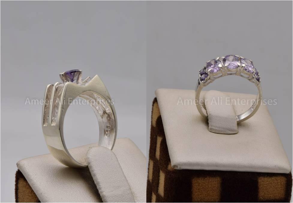 Silver Couple Rings: Pair 117, Stone: Zircon - AmeerAliEnterprises