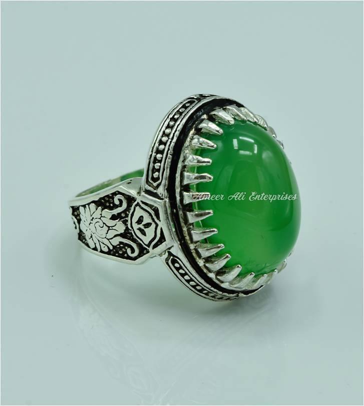AAE 6817 CHANDI RING 925, STONE: Green AQEEQ - AmeerAliEnterprises