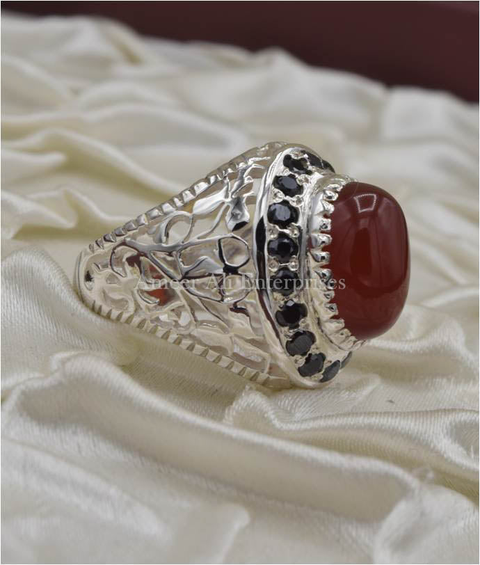 AAE 6678 Chandi Ring 925, Stone: Red Aqeeq