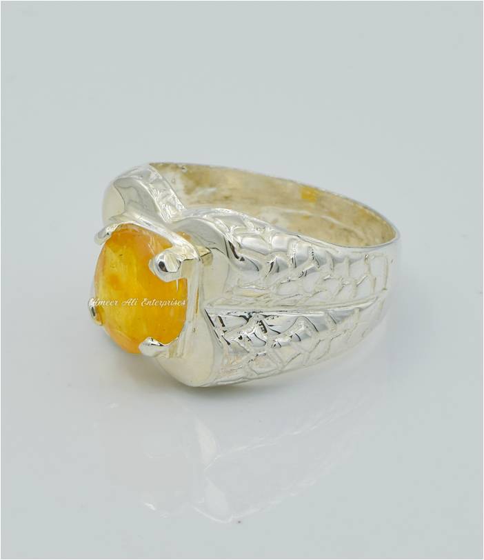 AAE 6245 Chandi Ring 925, Stone: Pukhraj