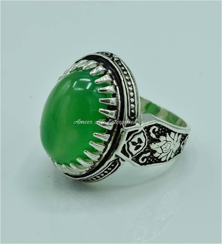 AAE 6817 CHANDI RING 925, STONE: Green AQEEQ - AmeerAliEnterprises