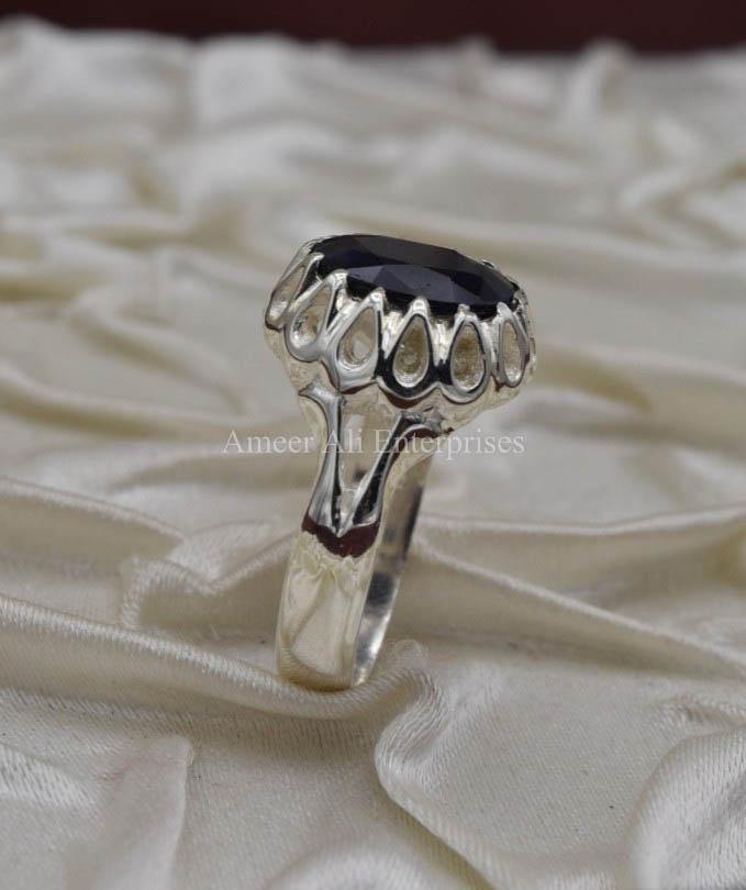 AAE 0304 Chandi Ring 925, Stone: Blue Sapphire (Neelam) - AmeerAliEnterprises