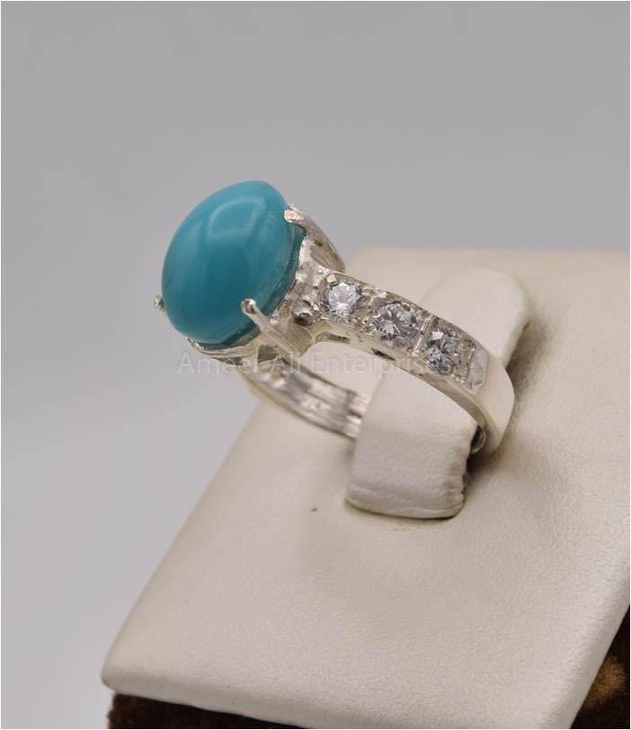 AAE 2504 Chandi Ring 925, Stone: Feroza (Turquoise) - AmeerAliEnterprises