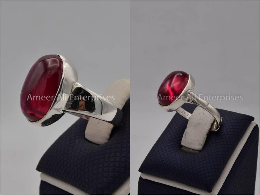 Silver Couple Rings: Pair 142, Stone: Irani Poota Yaqoot - AmeerAliEnterprises