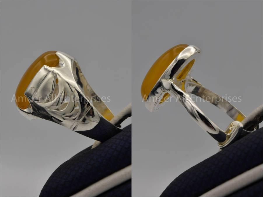 Silver Couple Rings: Pair 59, Stone: Yellow Aqeeq (Agate) - AmeerAliEnterprises