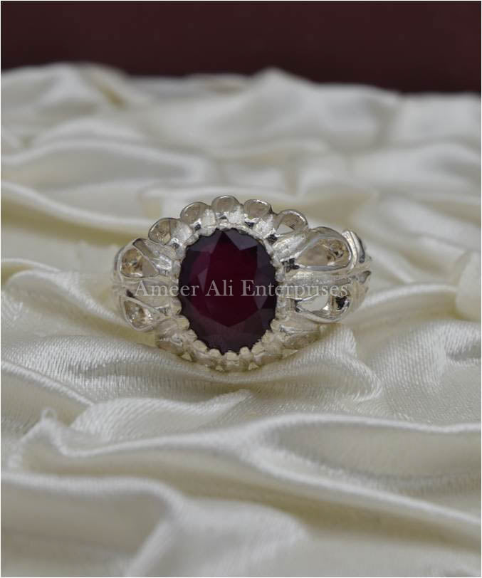 AAE 3427 Chandi Ring 925, Stone: Ruby (Yaqoot)