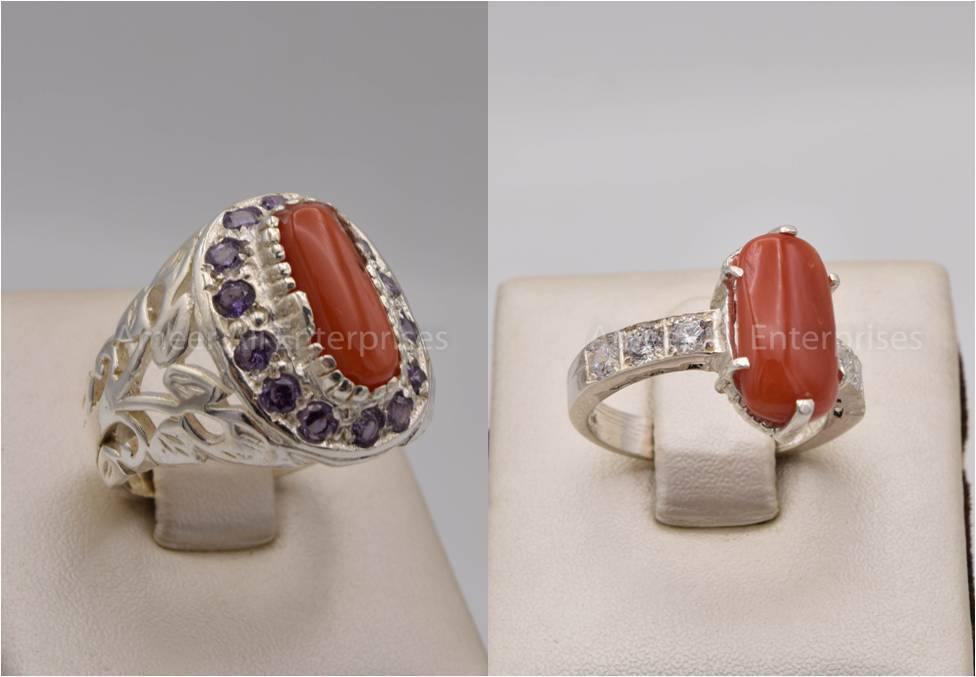 Silver Couple Rings: Pair 94, Stone: Marjan - AmeerAliEnterprises