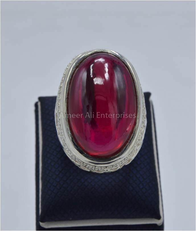 AAE 5832 Chandi Ring 925, Stone: Irani Poota Yaqoot - AmeerAliEnterprises
