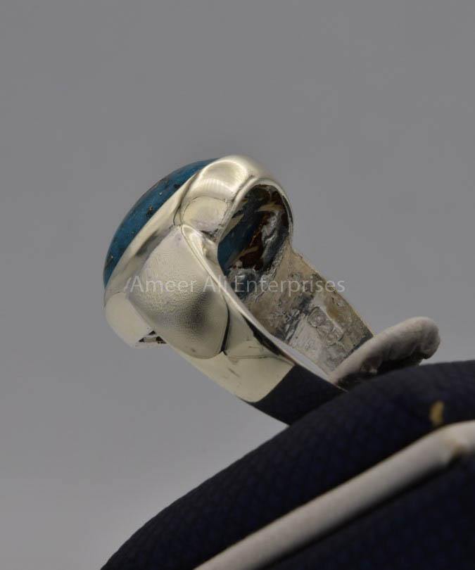 AAE 7727 Chandi Ring 925, Stone: Shajri Feroza (Turquoise) - AmeerAliEnterprises