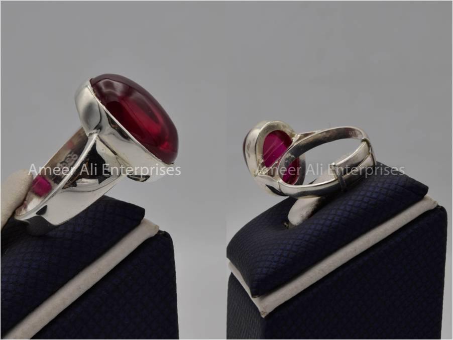 Silver Couple Rings: Pair 142, Stone: Irani Poota Yaqoot - AmeerAliEnterprises