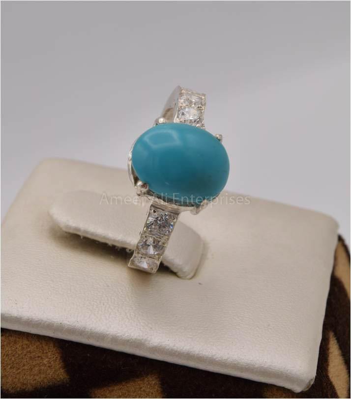 AAE 2504 Chandi Ring 925, Stone: Feroza (Turquoise) - AmeerAliEnterprises