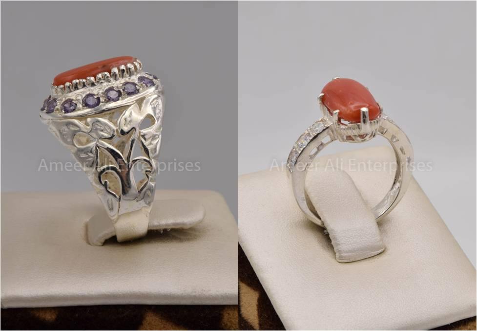 Silver Couple Rings: Pair 94, Stone: Marjan - AmeerAliEnterprises