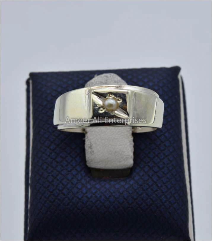 AAE 9810 Chandi Ring 925, Stone Pearl - AmeerAliEnterprises