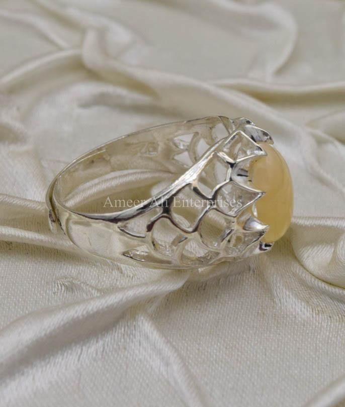 AAE 0325 Chandi Ring 925, Stone Opal (White) - AmeerAliEnterprises