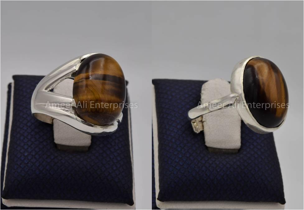Silver Couple Rings: Pair 99, Stone: Tiger's Eye - AmeerAliEnterprises