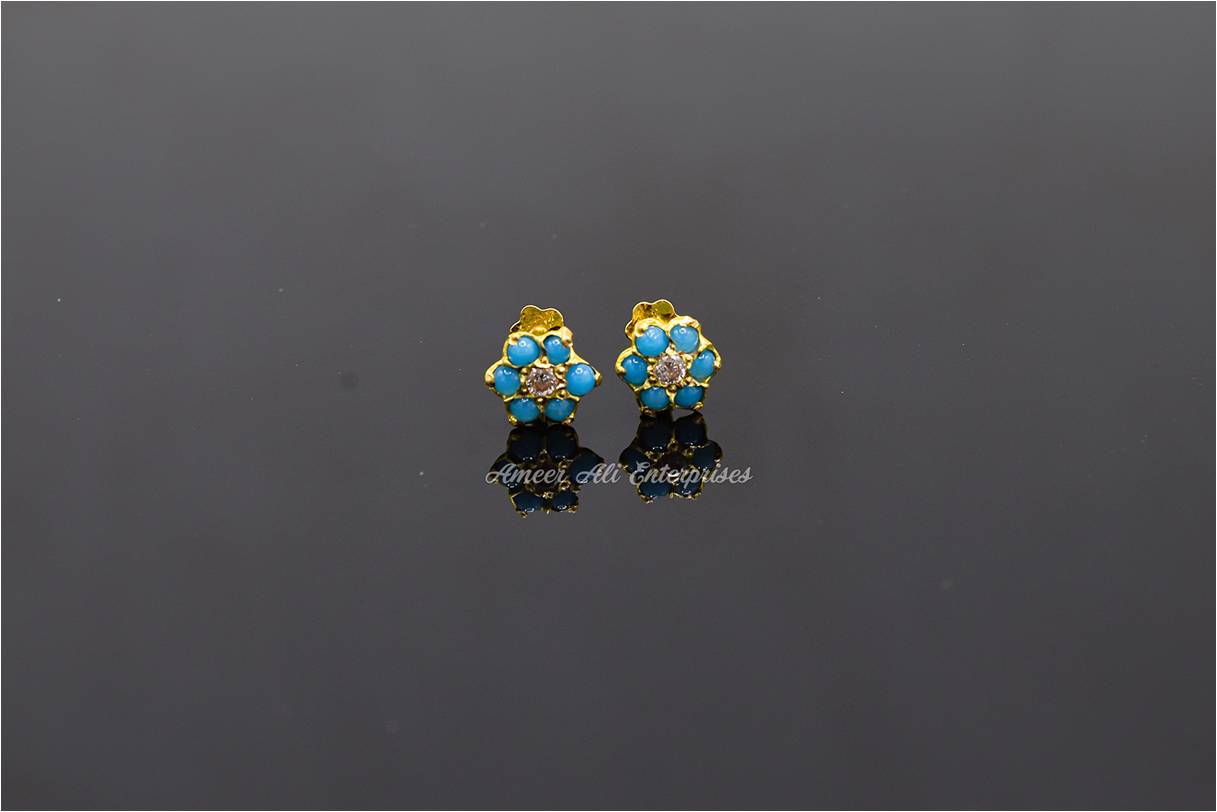 AAE 6921 Gold Ear Studs, Stone: Zircon & Feroza