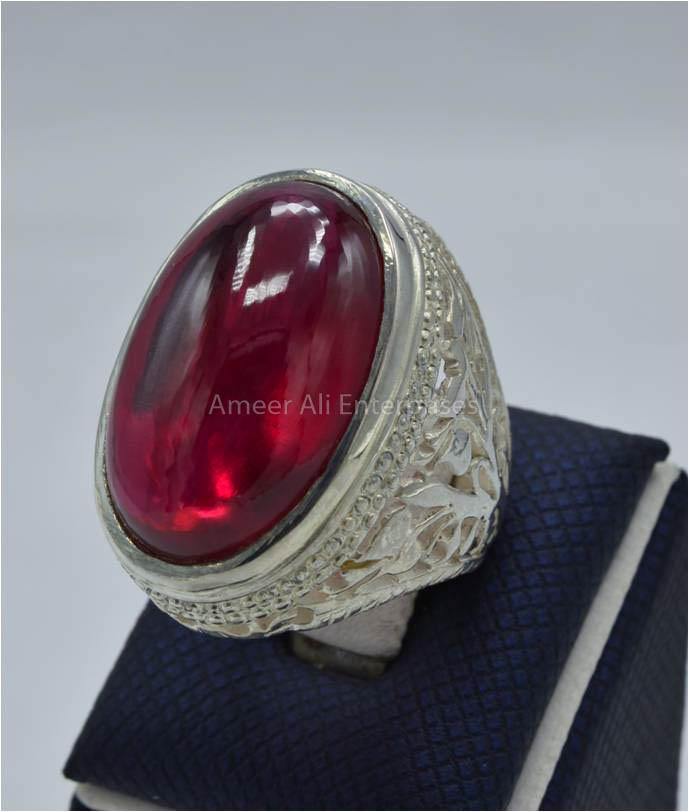 AAE 5832 Chandi Ring 925, Stone: Irani Poota Yaqoot - AmeerAliEnterprises