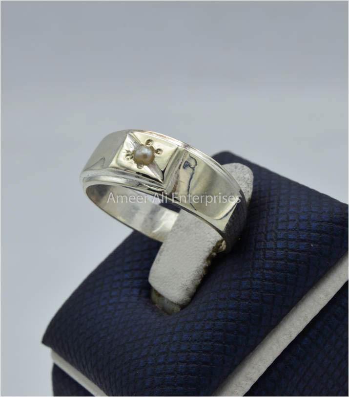 AAE 9810 Chandi Ring 925, Stone Pearl - AmeerAliEnterprises
