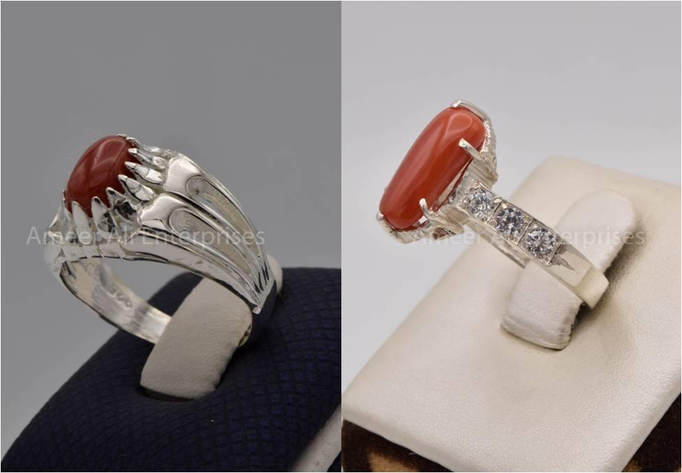 Silver Couple Rings: Pair 97, Stone: Marjan - AmeerAliEnterprises