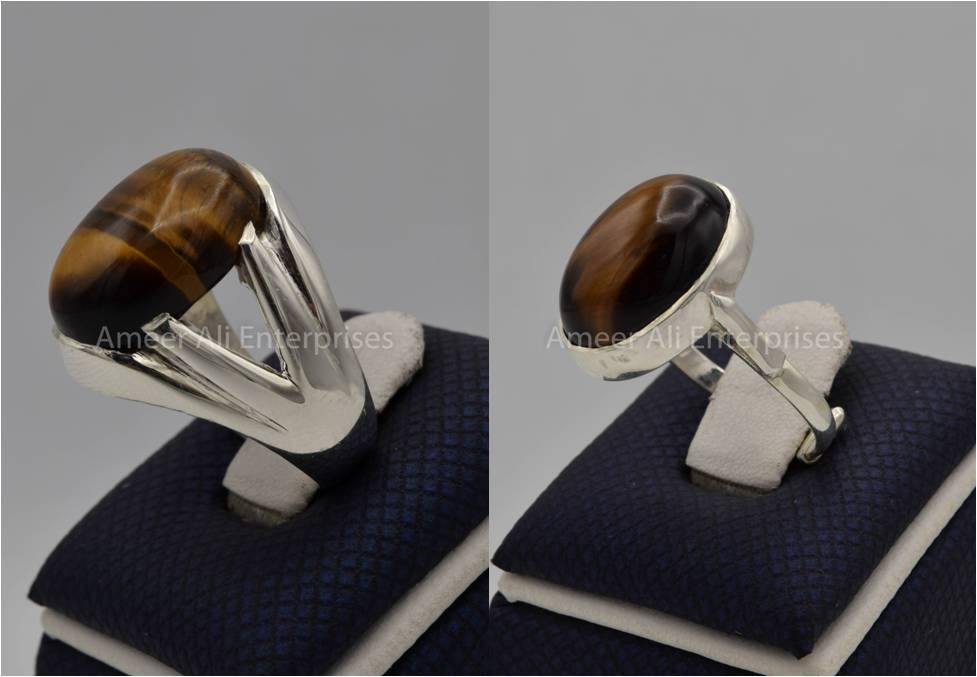 Silver Couple Rings: Pair 99, Stone: Tiger's Eye - AmeerAliEnterprises