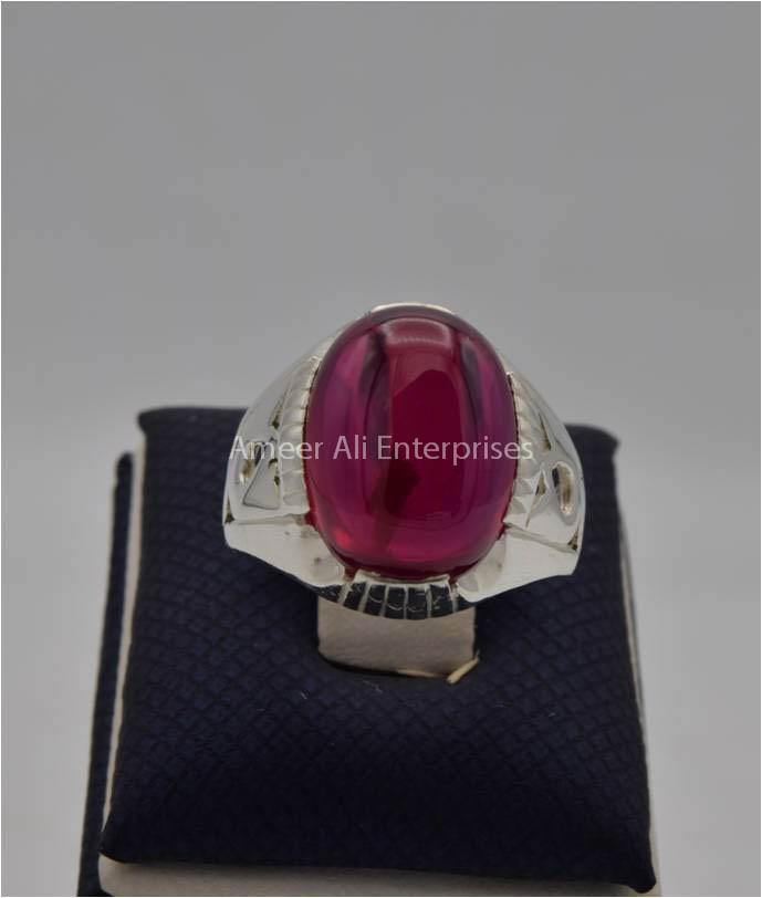 AAE 2204 Chandi Ring 925, Stone: Irani Poota Yaqoot (Anari Yaqoot) - AmeerAliEnterprises