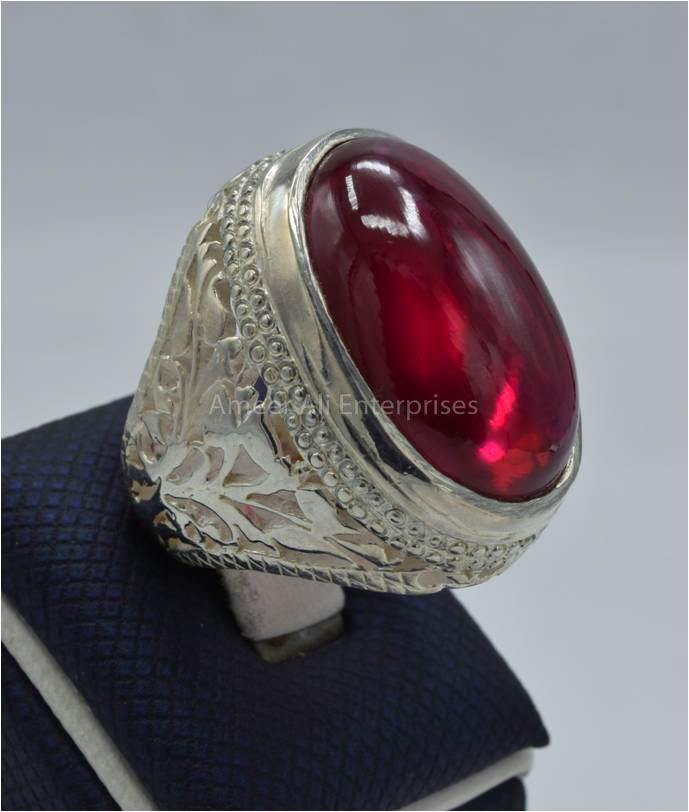 AAE 5832 Chandi Ring 925, Stone: Irani Poota Yaqoot - AmeerAliEnterprises