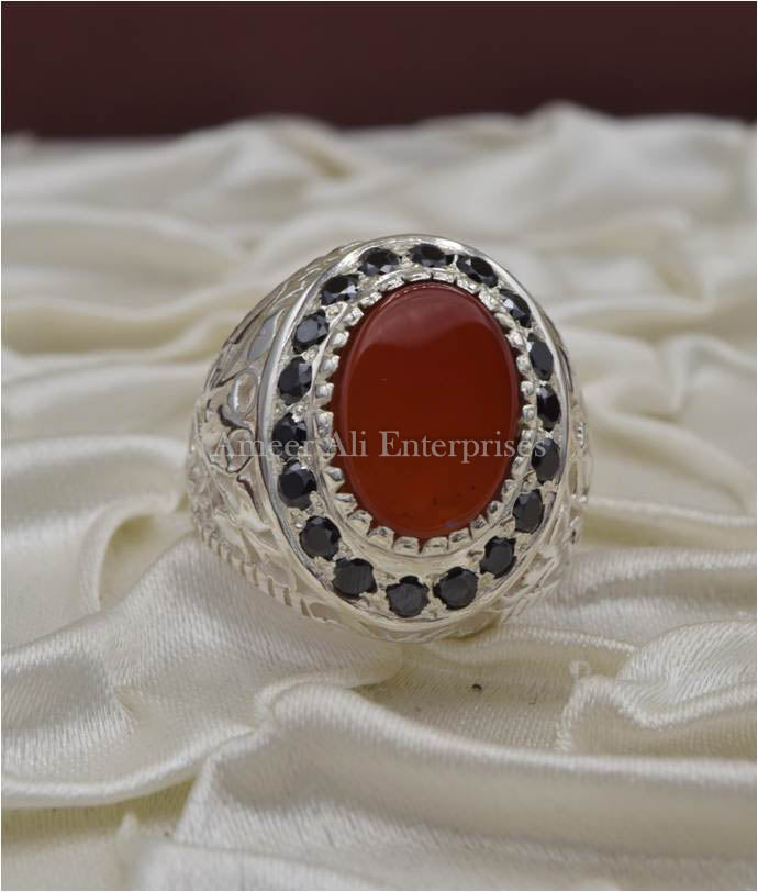 AAE 6691 Chandi Ring 925, Stone: Red Aqeeq