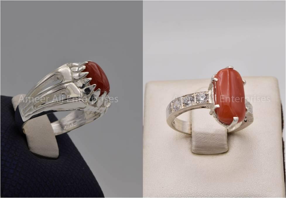 Silver Couple Rings: Pair 97, Stone: Marjan - AmeerAliEnterprises