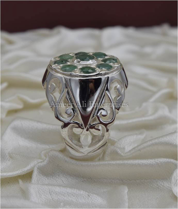 AAE 3921 Chandi Ring 925, Stone Emerald (Zamurd)