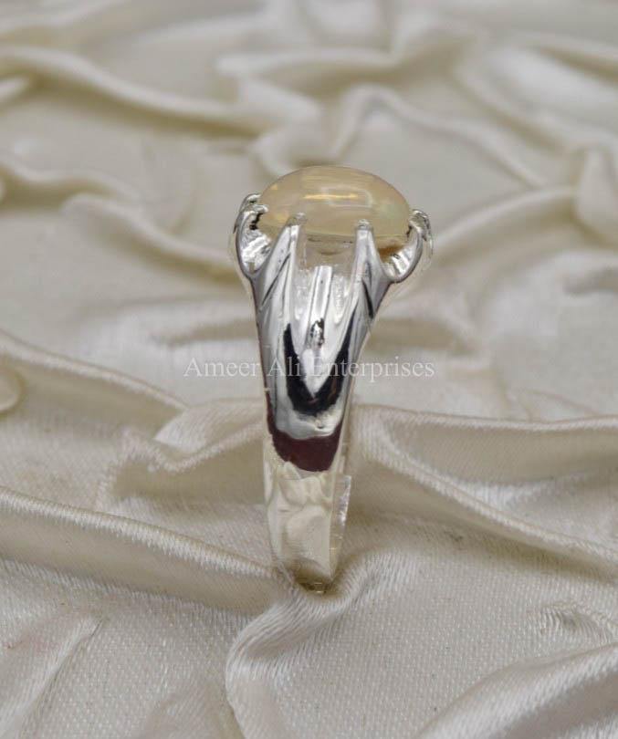 AAE 0326 Chandi Ring 925, Stone Opal (White) - AmeerAliEnterprises