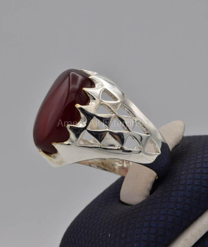 AAE 9104 Chandi Ring 925, Stone: Yamni Aqeeq - AmeerAliEnterprises