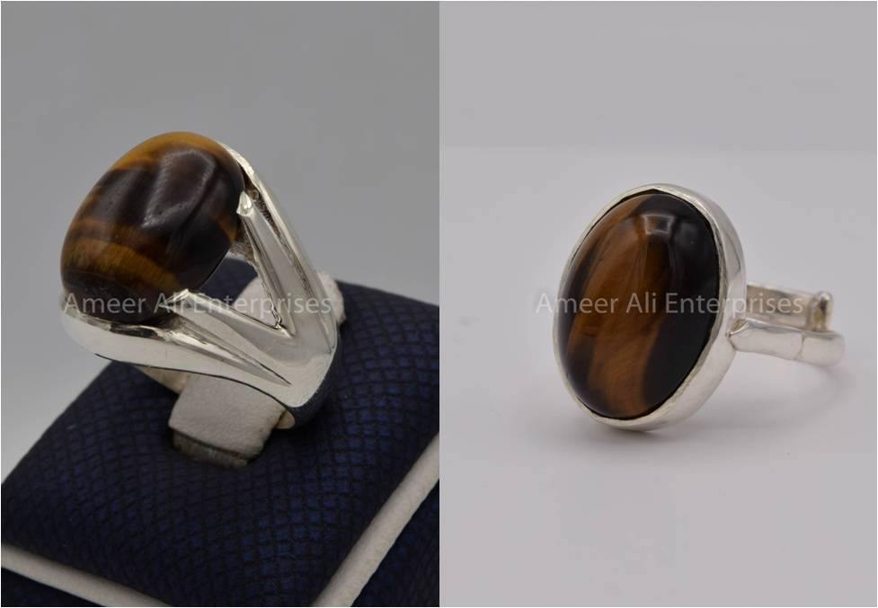 Silver Couple Rings: Pair 99, Stone: Tiger's Eye - AmeerAliEnterprises