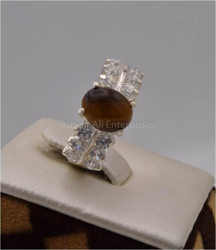 AAE 2496 Chandi Ring 925, Stone: Tiger's Eye - AmeerAliEnterprises
