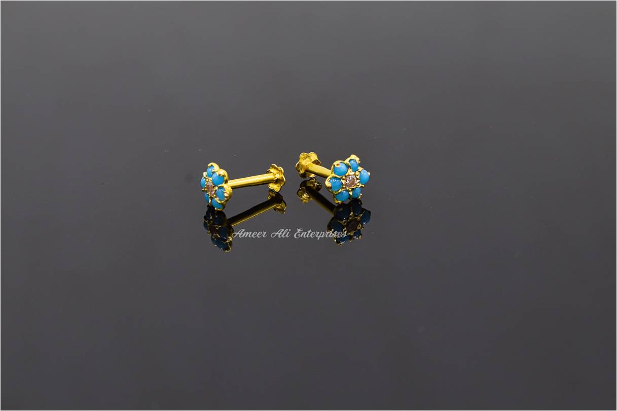 AAE 6921 Gold Ear Studs, Stone: Zircon & Feroza
