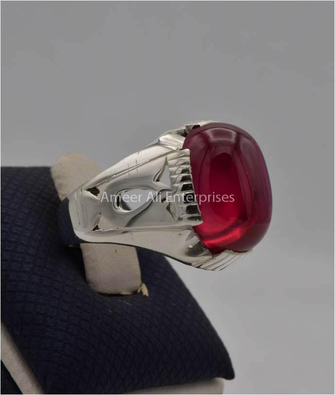 AAE 2204 Chandi Ring 925, Stone: Irani Poota Yaqoot (Anari Yaqoot) - AmeerAliEnterprises