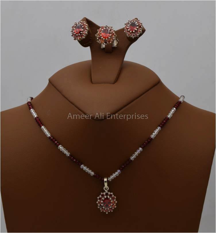 AAE 5715 Chandi Set 925, Stone: Zircon - AmeerAliEnterprises