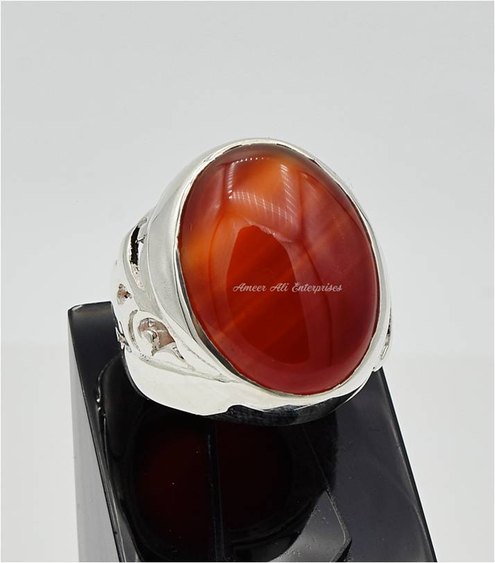 AAE 6231 Chandi Ring 925, Stone: Red Aqeeq